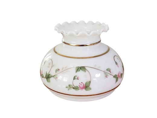 Vintage Hurricane Lamp Shade White With Gold Trim Pink Roses Fits 7" Holder Fitter - Etsy