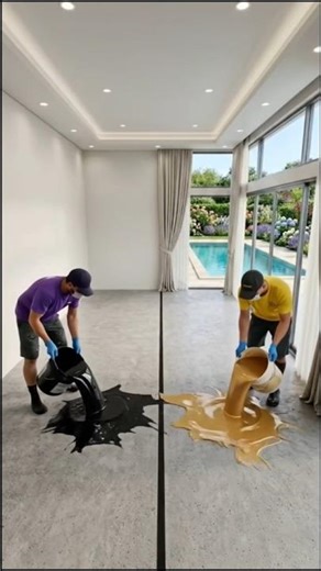 Split Design Epoxy Floor – Modern Living Room Masterpiece🌈💜#epoxyfloor #shorts #noads
