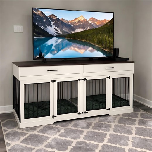 Rustic Brown Double Dog Crate Furniture, Wooden TV Stand Kennel, 72" - Etsy