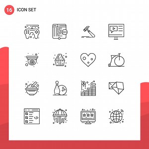 Download Set of 16 Vector Outlines on Grid for video multimedia hammer media carpenter Editable Vector Design Elements for free