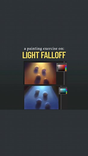 Marco Bucci on Instagram: "Here's a simple yet challenging exercise to help you wrap your head around painting light falloff, and the color changes that come with it.⁠ ⁠ #color #exercise #painting #practice #arttips #artpractice #digitalpainting #lightfalloff"