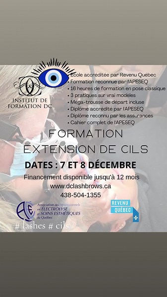 𝑫𝒆𝒗𝒆𝒏𝒆𝒛 𝒖𝒏𝒆 𝒆𝒙𝒑𝒆𝒓𝒕𝒆 𝒆𝒏 𝒆𝒙𝒕𝒆𝒏𝒔𝒊𝒐𝒏𝒔 𝒅𝒆 𝒄𝒊𝒍𝒔 𝒂𝒗𝒆𝒄 𝒏𝒐𝒕𝒓𝒆 𝒏𝒐𝒖𝒗𝒆𝒍𝒍𝒆 𝒇𝒐𝒓𝒎𝒂𝒕𝒊𝒐𝒏 𝟐𝟎𝟐𝟒 📘 Maîtriser l’art de la pose d’extensions de cils et offrez un service recherché et lucratif ? 🔎 𝑁𝑜𝑡𝑟𝑒 𝑓𝑜𝑟𝑚𝑎𝑡𝑖𝑜𝑛 𝑐𝑜𝑚𝑝𝑙𝑒̀𝑡𝑒 𝑣𝑜𝑢𝑠 𝑑𝑜𝑛𝑛𝑒 𝑡𝑜𝑢𝑡𝑒𝑠 𝑙𝑒𝑠 𝑐𝑙𝑒́𝑠 𝑝𝑜𝑢𝑟 𝑟𝑒́𝑢𝑠𝑠𝑖𝑟 !🔑 𝘔𝘦𝘵𝘵𝘦𝘻 𝘵𝘰𝘶𝘵𝘦𝘴 𝘭𝘦𝘴 𝘤𝘩𝘢𝘯𝘤𝘦𝘴 𝘥𝘦 𝘷𝘰𝘵𝘳𝘦 𝘤𝘰̂𝘵𝘦́ 𝘦𝘵 𝘤𝘩𝘰𝘪𝘴𝘪𝘴𝘴𝘦𝘻 𝘶𝘯𝘦 𝘧𝘰𝘳𝘮𝘢𝘵𝘪𝘰𝘯 Accré