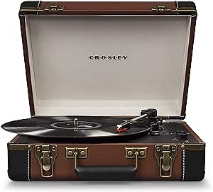 Crosley CR6019D-BR Executive Vintage Bluetooth 3-Speed Portable Suitcase Vinyl Record Player Turntable with USB, Brown