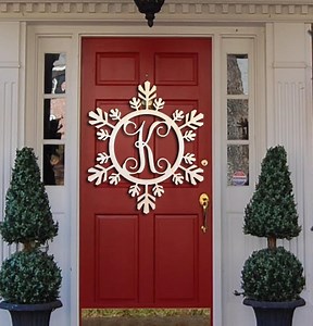 Snowflake Monogram- Holiday Wooden Monogram Letters - Interlocking Script, Door Hanger Wreath- Christmas, Winter Holiday Decoration - Etsy