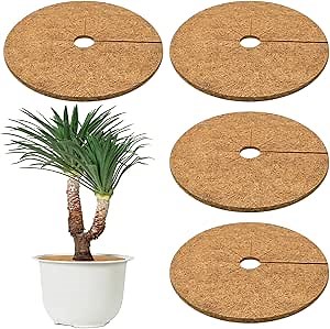 ZeeDix 4 Pack Coconut Fiber Mulch Ring, 18 Inch Coco Coir Tree Ring Mulch Mat, 100% Natural Tree Protector Mat Plant Cover Ring Coconut Coir Discs Tree Mats Mulch Rings for Indoor Outdoor Trees Plants