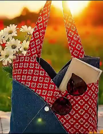 How to Make a Japanese Denim Tote Bag: Easy PDF Sewing Pattern with Red Patchwork Design