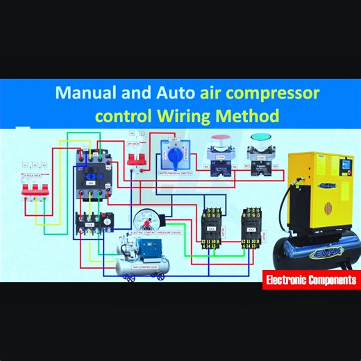 3 phase Air Compressor Manual and Auto ON/OFF Control Circuit Diagram | Wiring Guide | 𝐄𝐥𝐞𝐜𝐭𝐫𝐨𝐧𝐢𝐜 𝐂𝐨𝐦𝐩𝐨𝐧𝐞𝐧𝐭𝐬