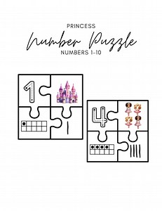 Number Puzzle - Princess Theme Learning Numbers, Numbers 1-10, Preschool, Princess Theme, Number Puzzles - Etsy