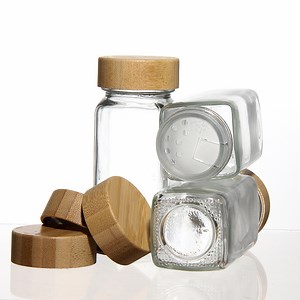 [Hot Item] New 120ml Glass Spice Jars/Bottles 4oz Empty Square Spice Containers with Shaker Lids and Airtight Wood Caps