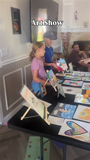 Summer Art Show! The summer artists had 4-6 weeks of projects and then did their own art exhibit for parents and (my) neighbors. It was a very fun experience! If your child is interested in art or needs something to do in the summers, consider joining our art class! #Preschool #preschoolteacher #brightstart #brightstartpreschool #preschoolfun #youcancallmeteacher #ilovemyjob #artist #kidart #utahmom #utahfun | Bright Start