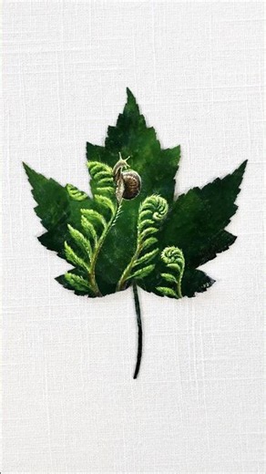 “Fiddlehead Climber” - Painted on a preserved maple leaf 🐌 #snail #leafpainting #painting