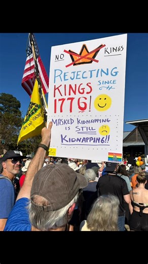 Thousands at the No Kings Rally in Carrboro, North Carolina, today. | Susan Brubaker Knapp, fiber artist