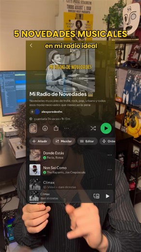 Alex Paredes on Instagram: "Las 5 Novedades Musicales que suenan en mi radio esta semana 📻 y te recuerdo que estas y alguna más las meto en la playlist con link en mi perfil ✨ Donde estas - @jpacio @rotea.st.luis Non sei como - @the_rapants @joecrepusculo Amores Pasajeros - @danidicostas Godzilla - @musicmalmo Bluish- @fatherofpeacegram"