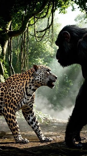 Chimpanzee vs Leopard #shorts #leopard #trending #chimpanzee #wildlife