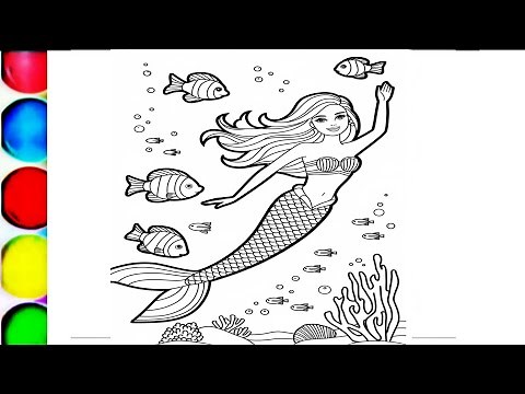 Barbie mermaid princess drawing and colouring, barbie doll colouring book