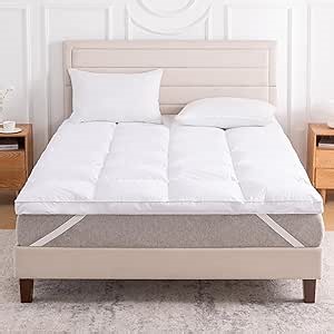 3 Inch White Goose Feather Mattress Topper,King Feather Bed Topper,Mattress Cover with Straps,Ultra Soft Pillowtop,100% Organic Cotton Fabric(78”x80”)