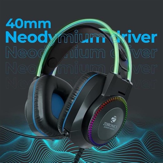 Zebronics Jet PRO Premium Wired Gaming On Ear Headphone with LED for Headband + earcups,