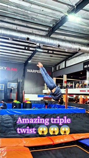 amazing triple twist in tempo line #flip #viralvideo #trampoline