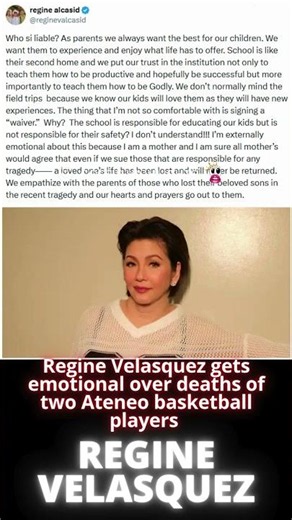 Regine Velasquez gets emotional over deaths of two Ateneo basketball players