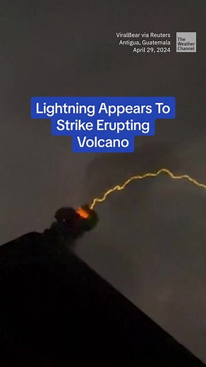 People gasped as they witnessed a mesmerizing lightning show directly over a volcano spewing lava and ash. #volcano #Guatemala #eruption #lightning #weather #weathertok #news #fyp #foryou
