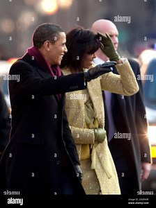 NO FILM, NO VIDEO, NO TV, NO DOCUMENTARY - President Barack Obama and wife Michelle walk along the parade route after he was sworn in as the 44th US President in Washington, D.C., USA, on January 20, 2009. Photo by George Bridges/MCT/ABACAPRESS.COM Stock Photo - Alamy