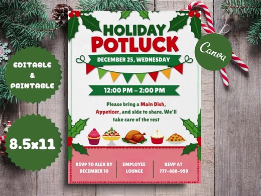 Editable Christmas Potluck Flyer Template (8.5"x11") - Etsy