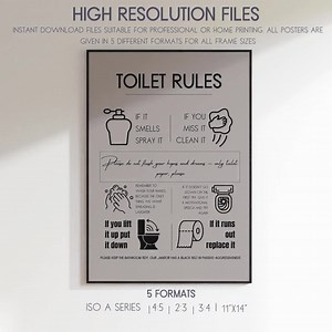 Witty Bathroom/toilet Rules Instant Download Printable Wall Poster. Funny WC Rules Printable |bathroom Humour Decor | Bathroom Etiquette - Etsy
