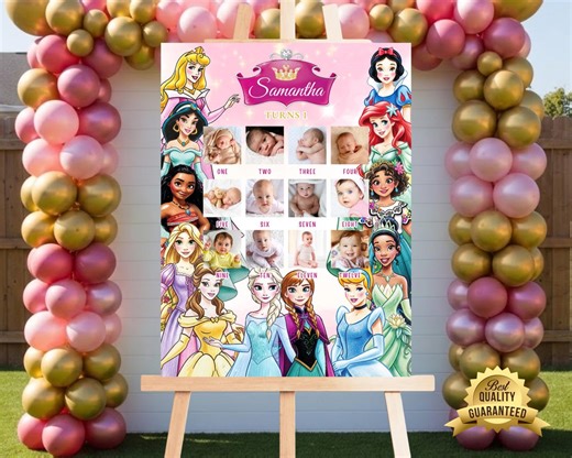 Princess Milestone Sign, Princess Milestone Poster, Princess Birthday Milestone Banner, Princess Party Sign, Milestone First Year Sign P1 - Etsy
