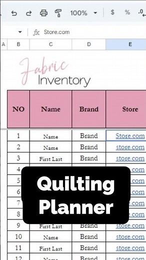 Quilting Planner Template to Organize your Sewing Projects, Inventory - Google Sheets and Excel
