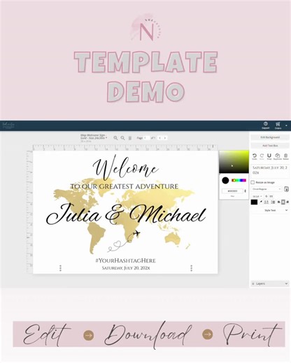 Custom Gold World Map Welcome Sign: Travel Theme Wedding (printable) - Etsy