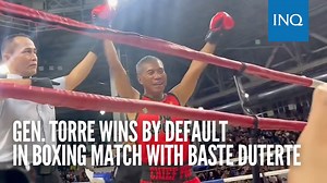 76K views · 1.4K reactions | Philippine National Police (PNP) chief Gen. Nicolas Torre III was declared the winner by default in his boxing match against Acting Davao City Mayor Baste Duterte, who failed to show up at the Rizal Memorial Coliseum on Sunday morning. |  : Faith Argosino/INQUIRER.net Read more: https://newsinfo.inquirer.net/2087701/gen-torre-wins-by-default-in-boxing-match-with-baste-duterte | INQUIRER.net | Facebook