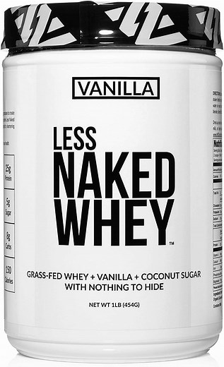 NAKED Nutrition Vanilla Whey Protein 1Lb, Only 3 Ingredients, All Natural Grass Fed Whey Protein Powder Vanilla Coconut Sugar- GMO-Free, Soy Free, Gluten Free. Aid Muscle Growth, 12 Servings