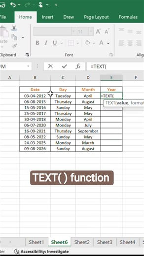 TEXT function in excel #excel #exceltutorial #excelfunctions