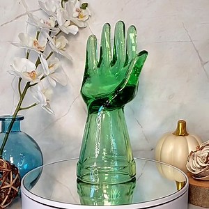 Green Depression Style Glass Hand Jewelry Ring Holder - Vintage, Art Deco, Farmhouse Decor, Vanity Display, Rings, Bracelets & Watches, Jade - Etsy