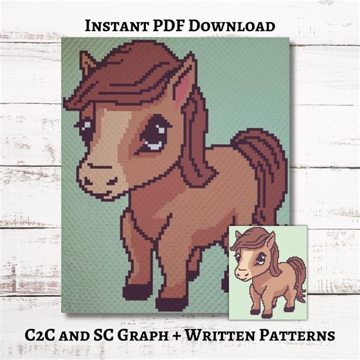Baby Horse Graph, Crochet Pattern, C2C and SC Graphgan   Written Instructions Corner-to-corner, PDF Download, Farm Animals Blanket - Etsy