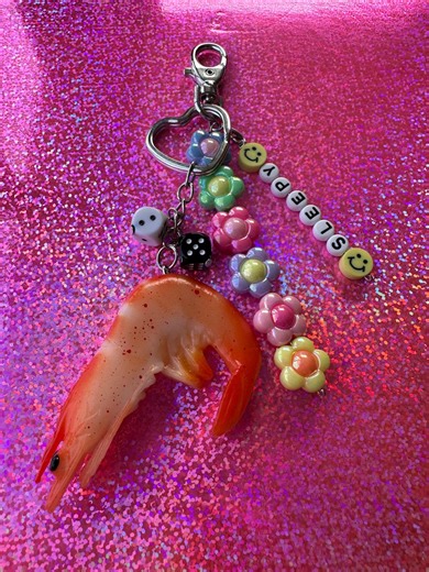 Beaded handmade shrimp bag charm keychain