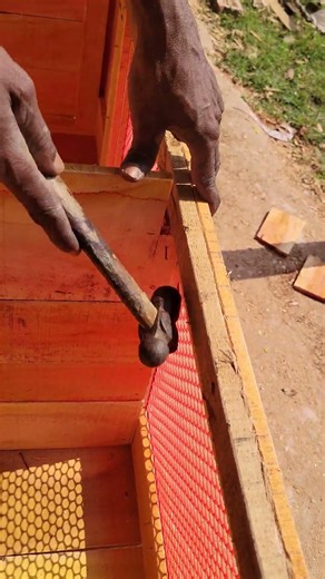 I cut the wooden corner with a chisel and a hammer