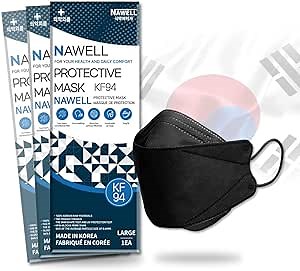 NAWELL [20Packs] KF94 - Face Mask for Adult (Black) [Made in Korea] [20 Individually Packaged] Premium KF94 Certified Face Safety Dust Mask for Adult