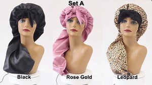 Amazon.com: 3pcs Long Satin Bonnets for Braids Locs, Large Silky Hair Bonnet with Tie for Women Sleeping Curly Hair, A : Clothing, Shoes & Jewelry