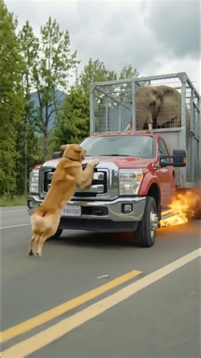 Golden Retriever Stops Burning Truck — Saves Elephant #dog #goldenretriever #rescue #elephant
