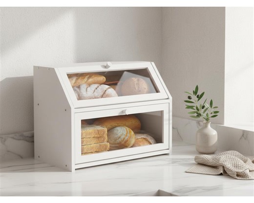 White Bamboo Bread Box, Double Layer Kitchen Counter Organizer - Etsy