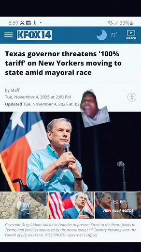 1.4K views · 822 reactions | Greg Abbott really said he’d slap a 100% tariff on folks moving from NYC to Texas 麟 Sir… tariffs ain’t for people, they for goods! You can’t charge rent on freedom of movement  This ain’t policy, it’s performative politics. 﫠 Royals, would y’all pay a moving tax just to deal with Texas heat? ☀️ #GregAbbott #Texas #NYC #Politics #GoddessMiaSpeaks  | Goddess Mia | Facebook