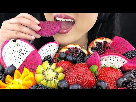 ASMR COLORFUL FRUIT PLATTER (NO TALKING) EATING SOUNDS | ASMR Phan