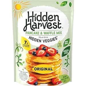 Hidden Harvest Original Pancake & Waffle Mixes: Non-GMO Project Verified, Made with Hidden Veggies You Can't See or Taste, 7g of Protein per Serving, Just Add Water, Fluffly Pancakes for a Delicious Breakfast (20 oz)