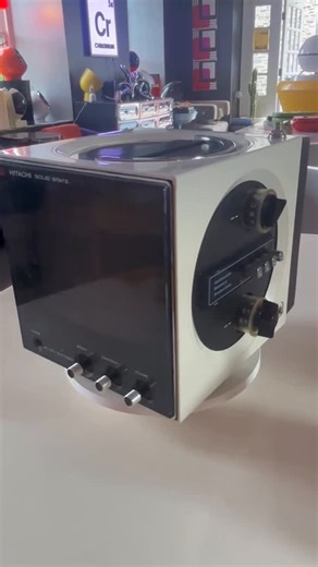 Chromium on Instagram: "Rare 1973 Hitachi B&W “cube” television needed some lovin’, screen polished, case whitened, electronics rebuilt and looking fun! Will post a working reel shortly with the picture, but was happy to share a sneak peak of the restoration with you! #chromium202 #70s #spaceage #vintage #newhopepa"