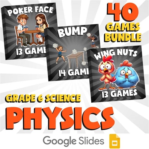 40 No Prep Science Games Bundle B - Physics - Grade 6 Review Activity