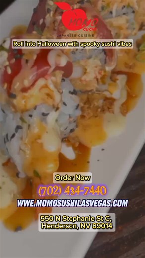 👻 New to Henderson? Welcome with something delicious! Momo Sushi has your Halloween cravings covered — dine in or order online for a wickedly good meal 🍱🕸️ 📍550 N Stephanie St C, Henderson, NV 89014 💻 www.momosushilasvegas.com 📞 (702) 434-7440 #MomoSushi #HendersonFoodies #HalloweenSpecial #SushiTime #HendersonLife #FreshAndTasty #SushiNight #EatLocal #OnlineOrdering #JapaneseFoodLove | Momo yama sushi
