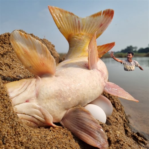 Amazing hand fishing video river sand hill hole catching big stuck golden carp fish. best 2025 fishing video #fish #fishing | Discovery Site