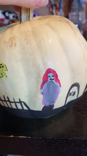 My Halloween pumpkin painting #timburton #nightmarebeforechristmas #halloween #oogieboogie #zero #Sally #jackskellington