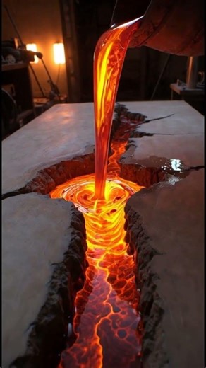 Cracked Concrete Turns Into a Lava River Table 🌋 #epoxy #crafttransformation #epoxyresin#shorts